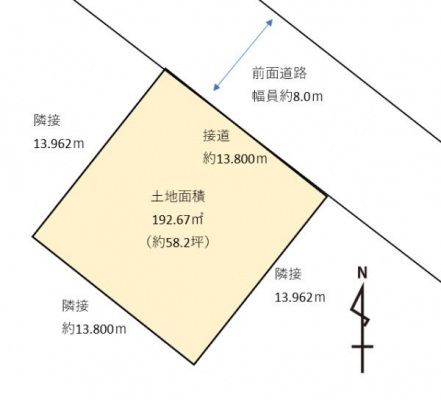 �Ԏ��}�@�y�n�ʐ�192.67���ā@�Ԍ�13.8���@�k�������H����8.0��