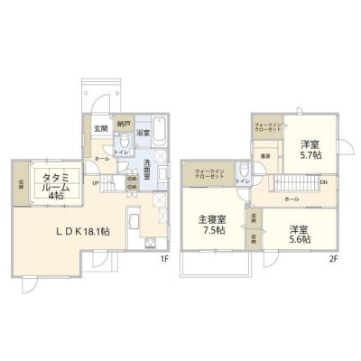 �Ԏ��}�@�L�X18.1����LDK�ɂ́A���q�l�̗V�я�₨���Q�ɂ��֗��Șa�����אځI�ΖʃL�b�`���ŉƑ��̉�b���e�݂܂��B2�K��Q���ɂ͑�e�ʂ̃E�H�[�N�C���N���[�[�b�g������A����������������ۂĂ�4LDK�ł��B