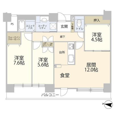 �Ԏ��}�@12���̋��Ԃ𒆐S�ɁA3��������������m�ۂ����t�@�~���[�ɂ��������߂�3LDK�ł��B